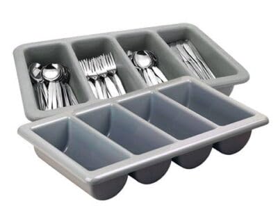 RAYCRAFT WORLD 4 Compartment Cutlery Plastic Storage Box Cutlery Tray Divider Flatware Bin Size: 20"x11"x4"