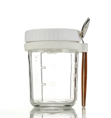 RAYCRAFT WORLD Overnight Oats Mason Jar with Spoon, Glass Container with Lid, Portable Breakfast Storage 350ML