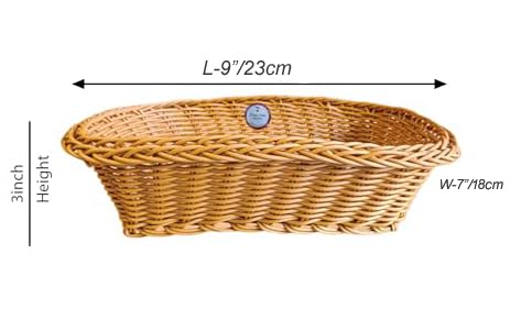 RAYCRAFT WORLD Rectangle Wicker Basket Rattan Woven Bread Baskets Poly Wicker Fruit Baskets, Brown Small Size: 9"x 7"x 3"