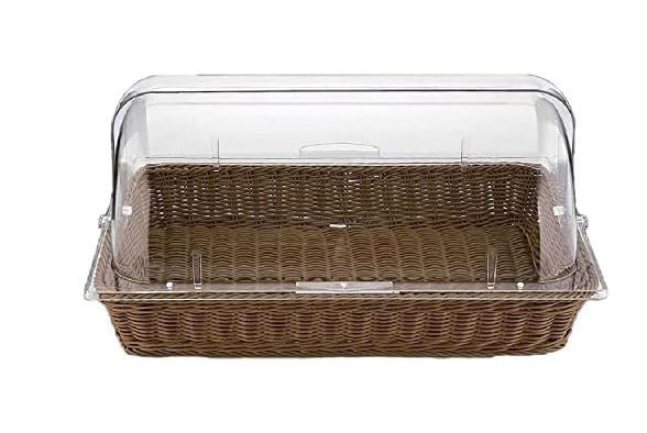 RAYCRAFT WORLD Commercial Professional Restaurant Cafe Self Serve Bread Basket/Pastry Donut/Cookie Display Wicker Basket Case Countertop Rectangle with lid 21x13x3 (Pack of 1Pc)