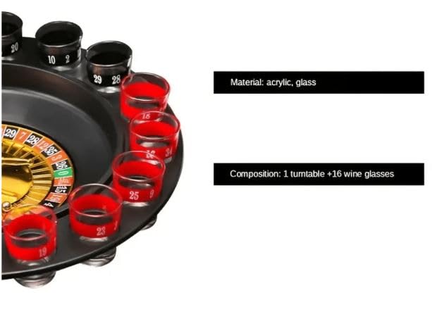 RAYCRAFT WORLD Small Glass Roulette- Drinking Game Set, Adult Party Game Spinning Wheel, and 16 Shot Glasses for Adult Fun Bar Party