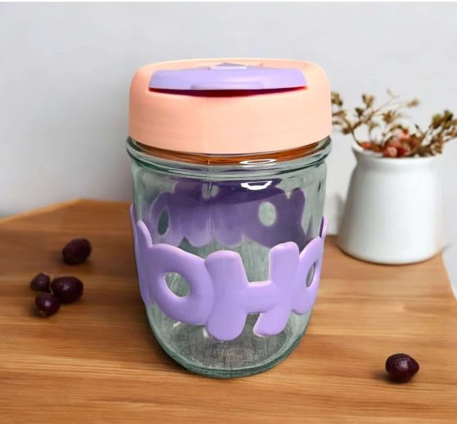 RAYCRAFT WORLD 300ML HoHo Glass Mug Shaker with Silicone Holster, Lid & Straw, Juice, and Smoothies, BPA Free & Leak-Proof