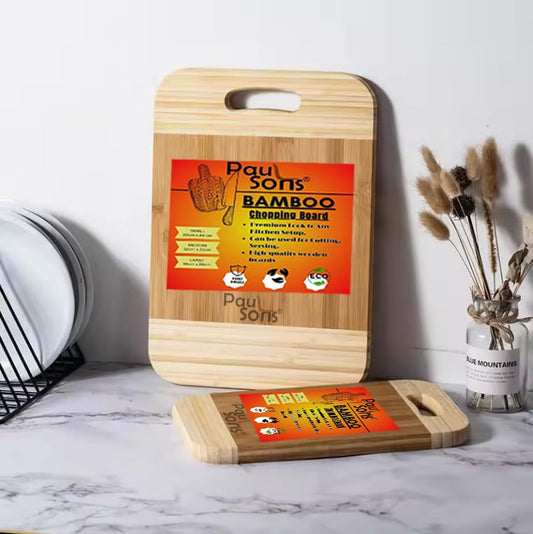 RAYCRAFT WORLD Eco-Friendly Bamboo Cutting Board, Durable Stainless Steel Handle for Convenient Hanging, It's Perfect for Everyday Kitchen (WOODENHAND-CHOPPING-36x26)