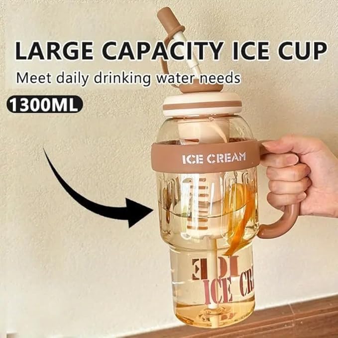 RAYCRAFT WORLD Ice Cream Heavy Quality Plastic Tumbler with Straw and Attractive Handle, Water Bottle Sipper, Juice and Smoothies, BPA Free & Leak-Proof ( Large, Ice Cream Text Sipper, Gym Tumber)