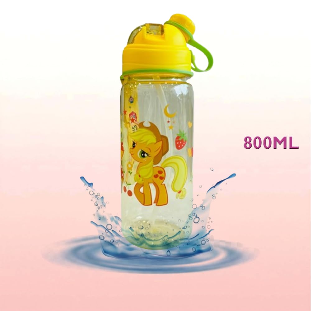 RAYCRAFT WORLD 800ML Kid's Water Bottle Cartoon Theme Bottle Spill Proof Straw Valve Pop Button Handle Sipper Water Bottle
