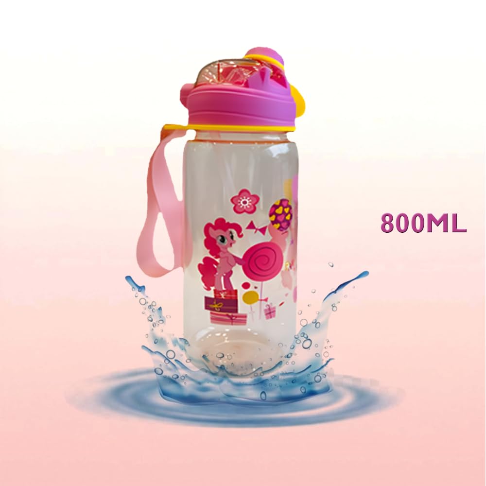 RAYCRAFT WORLD 800ML Kid's Water Bottle Cartoon Theme Bottle Spill Proof Straw Valve Pop Button Handle Sipper Water Bottle