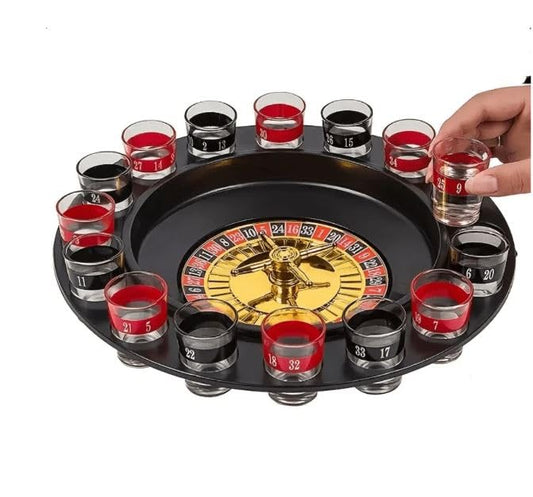 RAYCRAFT WORLD Small Glass Roulette- Drinking Game Set, Adult Party Game Spinning Wheel, and 16 Shot Glasses for Adult Fun Bar Party