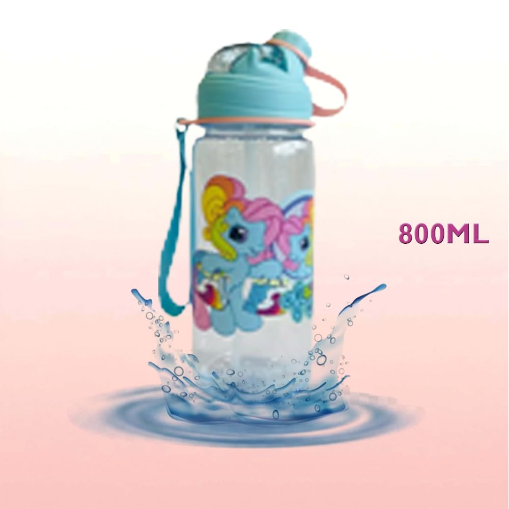 RAYCRAFT WORLD 800ML Kid's Water Bottle Cartoon Theme Bottle Spill Proof Straw Valve Pop Button Handle Sipper Water Bottle