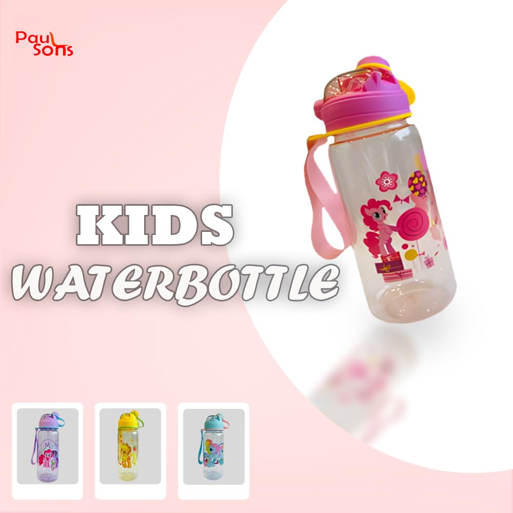 RAYCRAFT WORLD 800ML Kid's Water Bottle Cartoon Theme Bottle Spill Proof Straw Valve Pop Button Handle Sipper Water Bottle