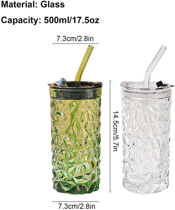 RAYCRAFT WORLD Vintage Glass Tumbler with Straw 500ml Attractive Crystal Pattern with Teddy Reusable Lid