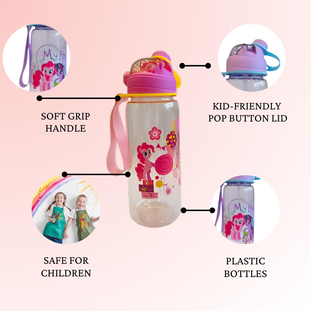 RAYCRAFT WORLD 800ML Kid's Water Bottle Cartoon Theme Bottle Spill Proof Straw Valve Pop Button Handle Sipper Water Bottle