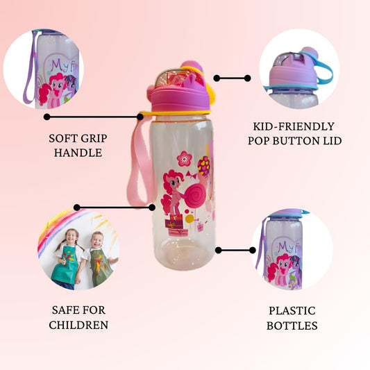 RAYCRAFT WORLD 800ML Kid's Water Bottle Cartoon Theme Bottle Spill Proof Straw Valve Pop Button Handle Sipper Water Bottle