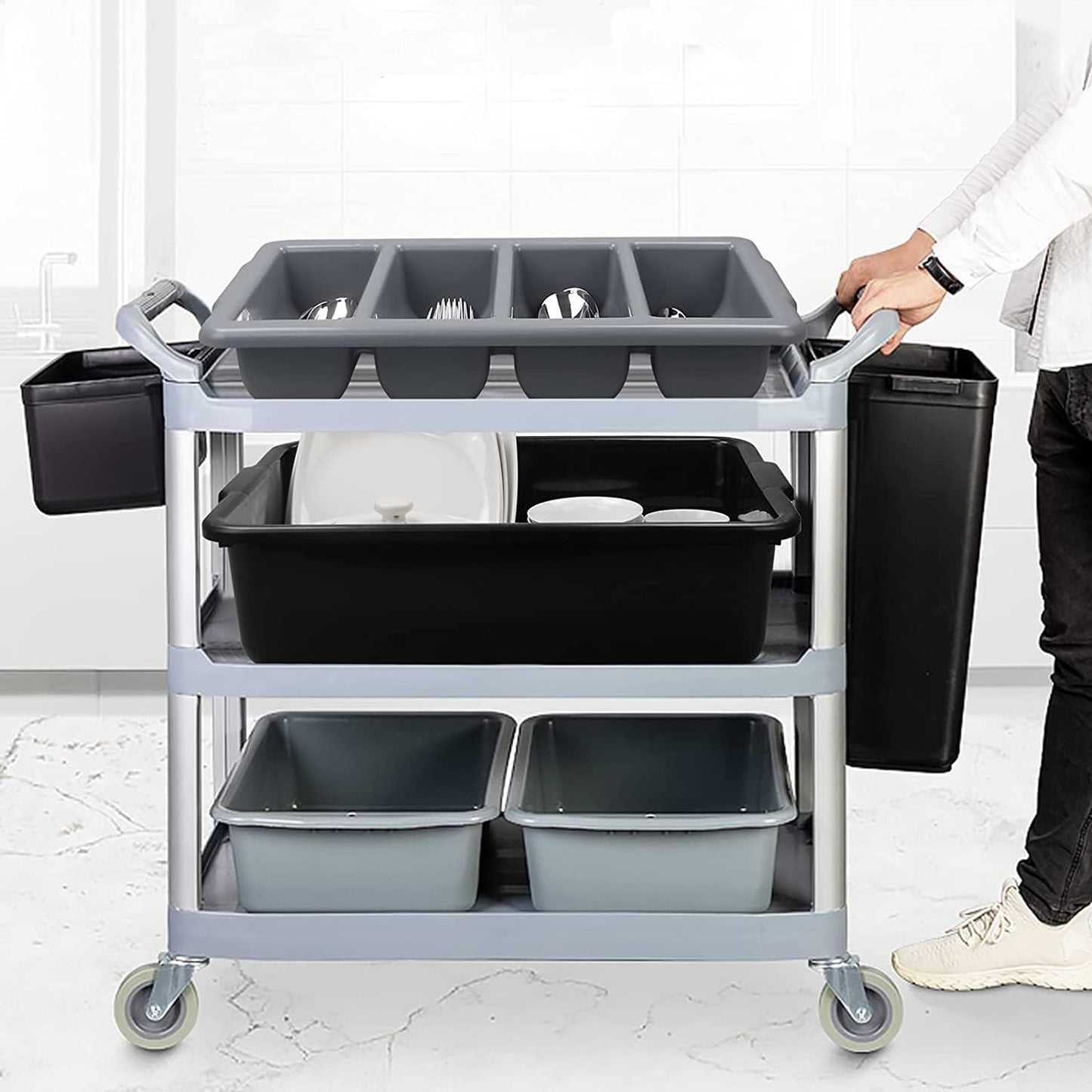 RAYCRAFT WORLD 4 Compartment Cutlery Plastic Storage Box Cutlery Tray Divider Flatware Bin Size: 20"x11"x4"