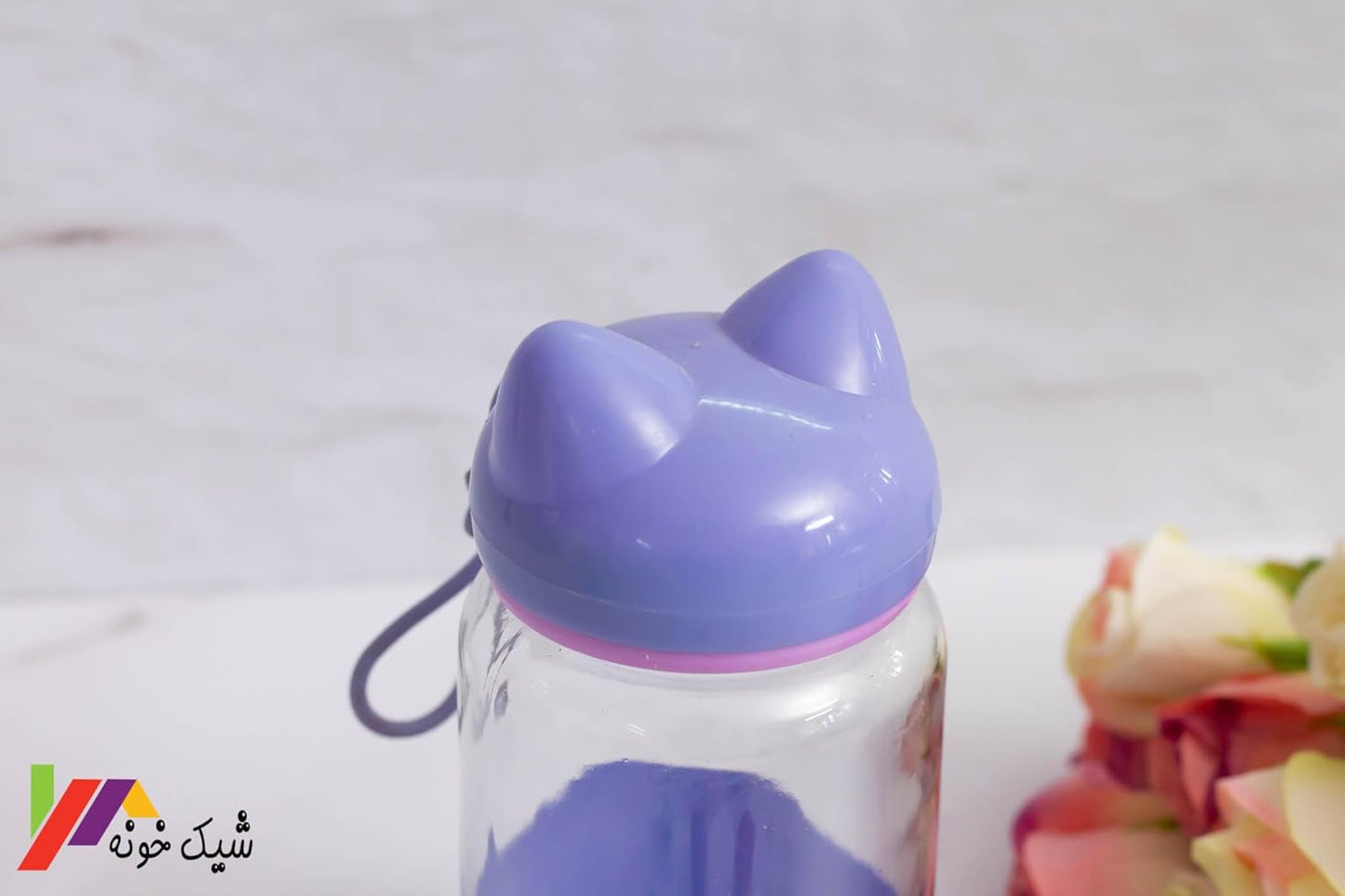 RAYCRAFT WORLD Glass Water Bottle with Cat Ear Lid, Pastel Color, Silicone Protective Sleeve