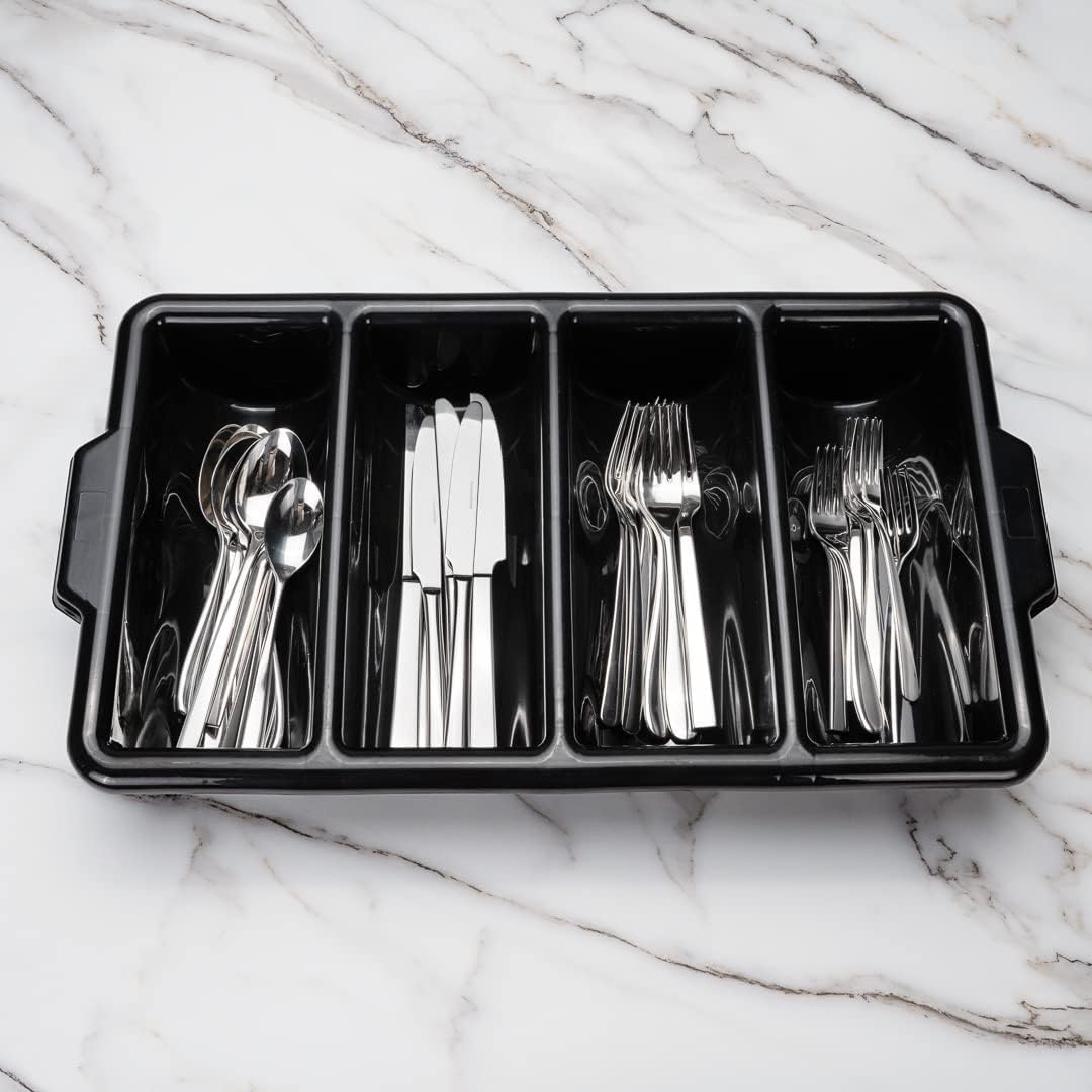 RAYCRAFT WORLD 4 Compartment Cutlery Plastic Storage Box Cutlery Tray Divider Flatware Bin Size: 20"x11"x4"