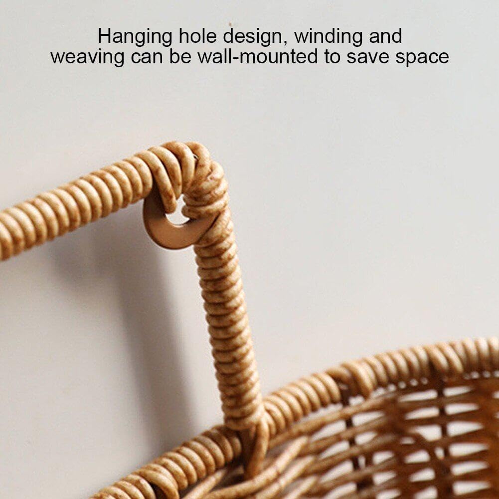 RAYCRAFT WORLD Rattan Wall Hanging Basket, Wall Mounted Rattan Storage Basket for Kitchen, Bathroom, Wicker Organizer for Onions, Potatoes, Eggs, Garlic