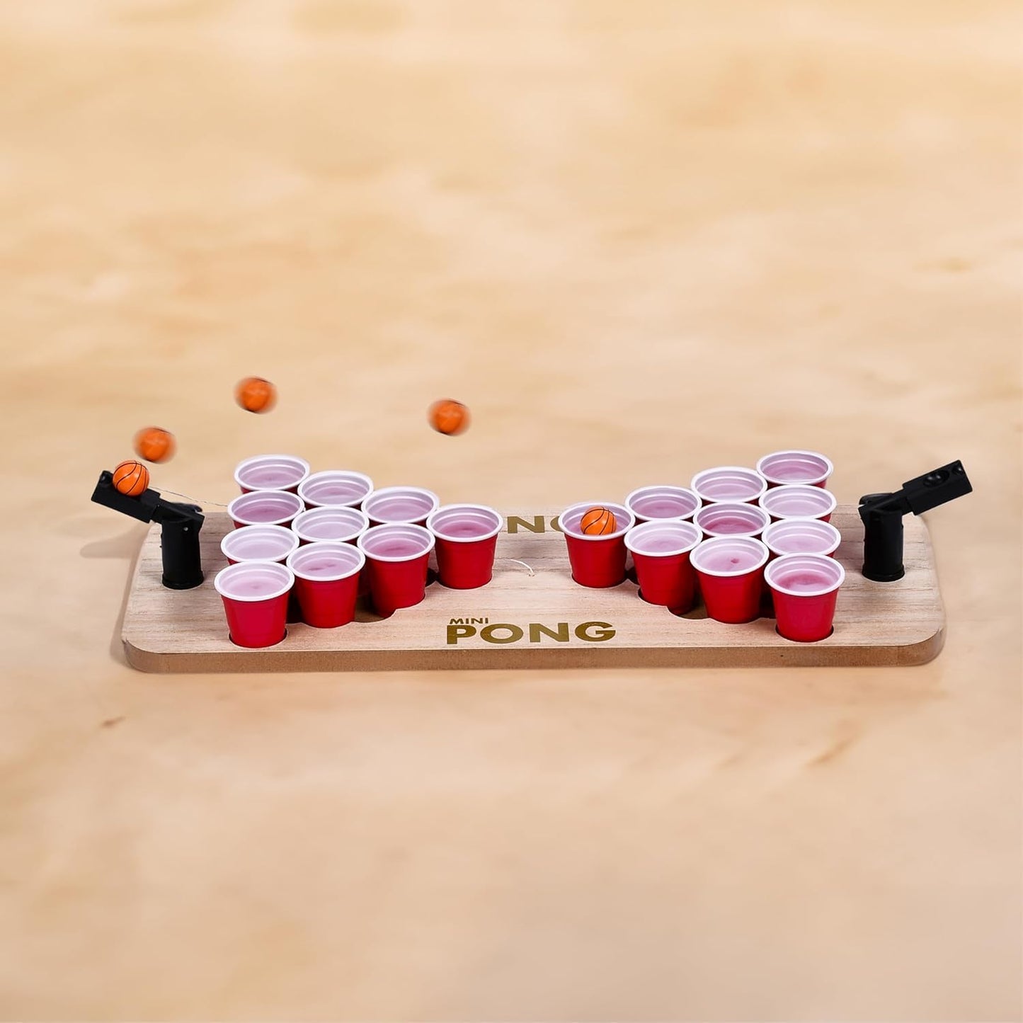 RAYCRAFT WORLD Mini Beer Pong Table Set of 20Pc Glass Drinking Games for Adults Party, 2 Plastic Shooters, 1 Ball & 1 Solid Wooden Board - Ultimate Party Game for Beach & Pool