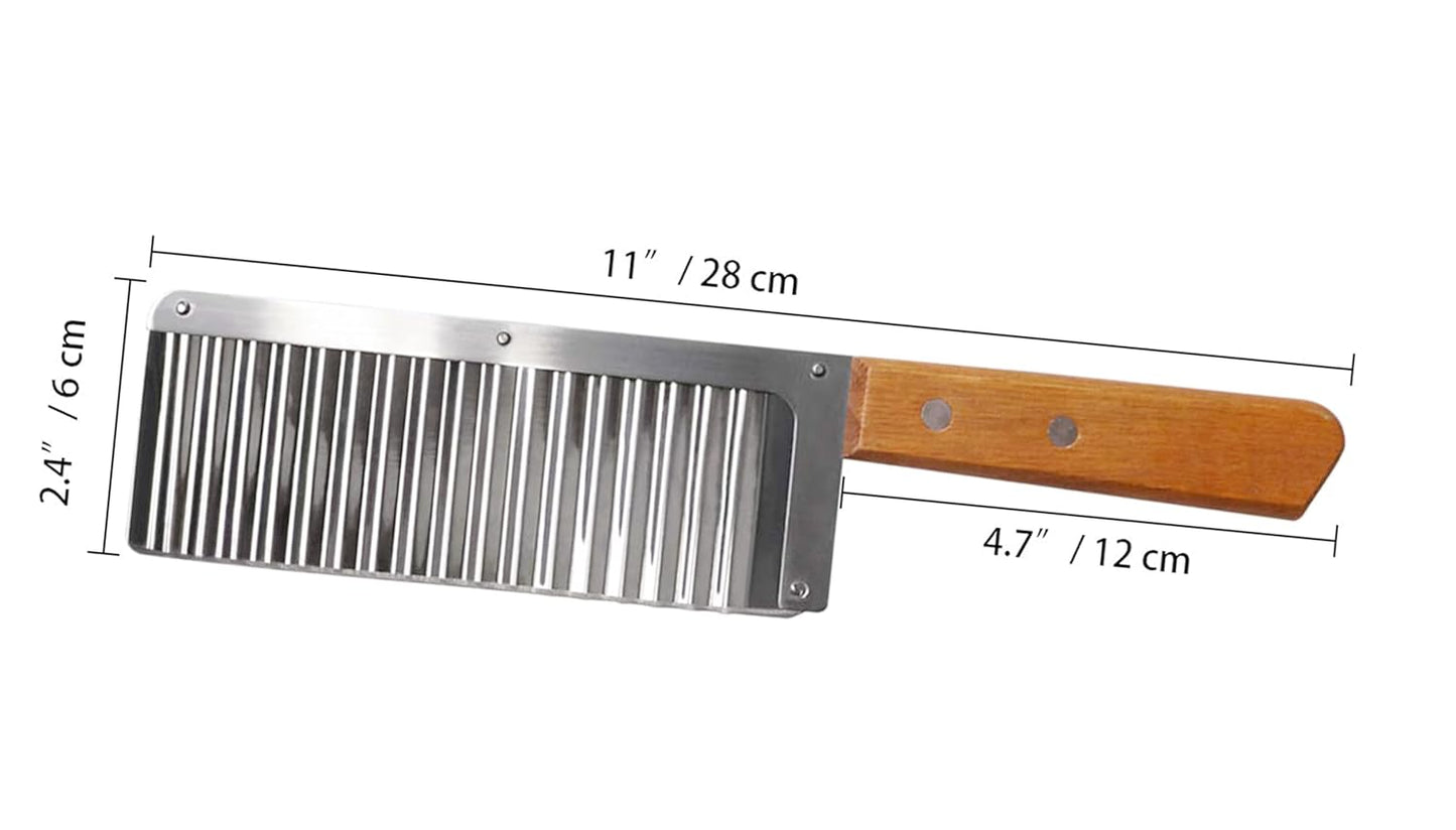 RAYCRAFT WORLD Potato Chip French Fry Cutter Wave Knife Crinkle Chopper Wooden Handle Fruit Salad Designer Knife Multipurpose use in Kitchen 12"/30cm (Pack of 1Pc)