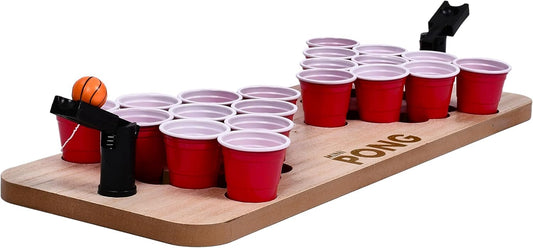 RAYCRAFT WORLD Mini Beer Pong Table Set of 20Pc Glass Drinking Games for Adults Party, 2 Plastic Shooters, 1 Ball & 1 Solid Wooden Board - Ultimate Party Game for Beach & Pool