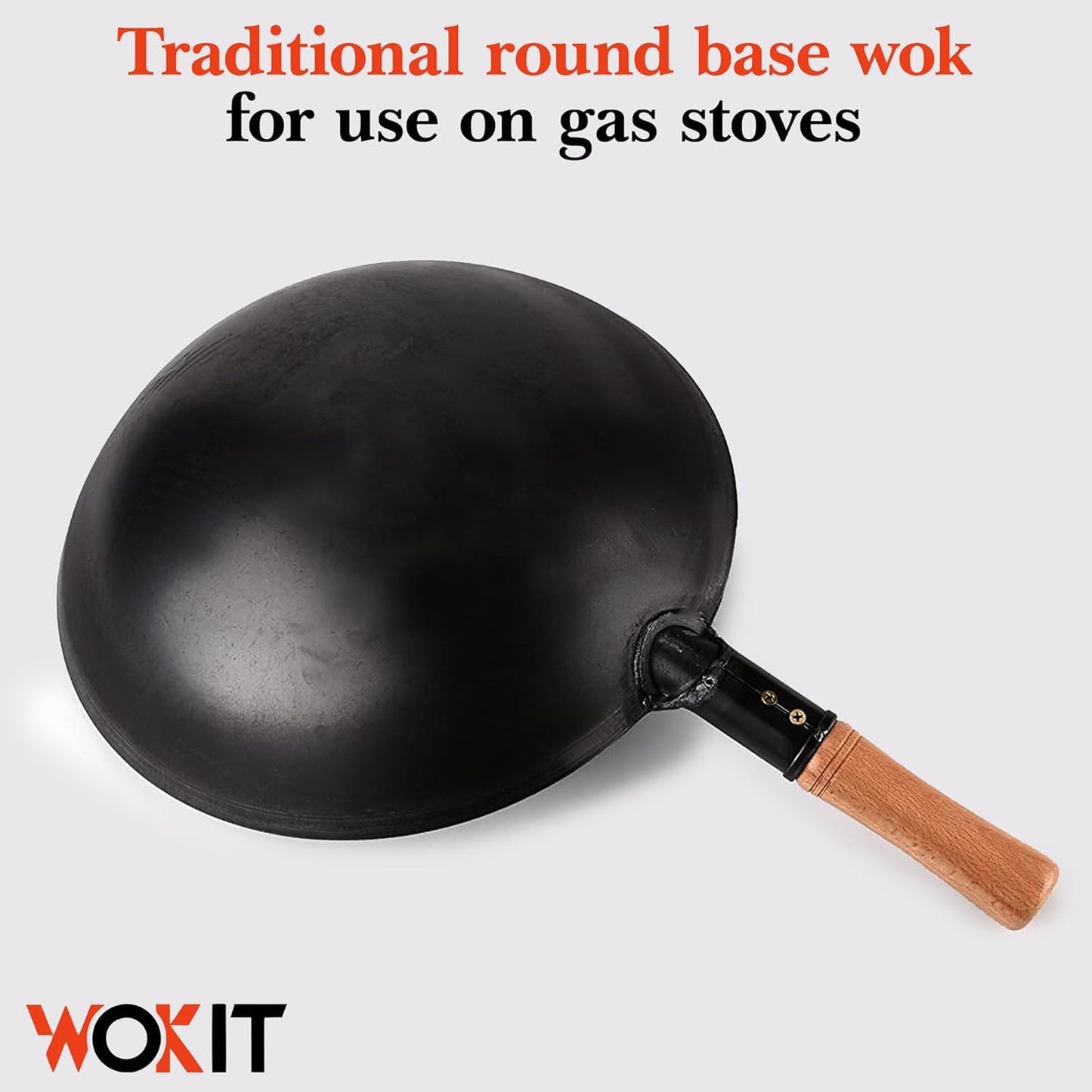 RAYCRAFT WORLD Wok Pan, Woks & Black Carbon Steel Stir Fry Pans, Gas, Cooktop, No Chemical Coated, Round Bottom Chinese Wok