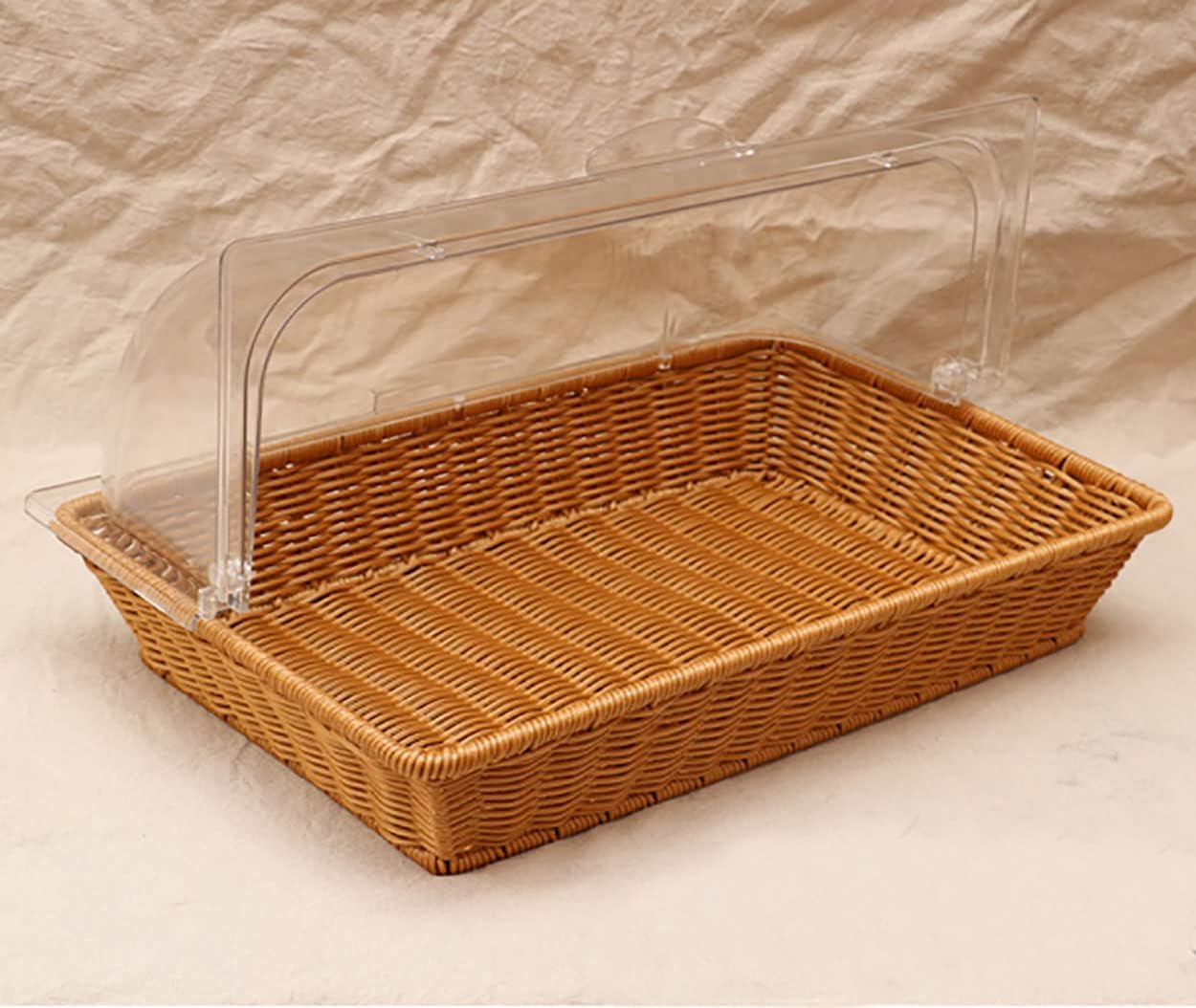 RAYCRAFT WORLD Commercial Professional Restaurant Cafe Self Serve Bread Basket/Pastry Donut/Cookie Display Wicker Basket Case Countertop Rectangle with lid 21x13x3 (Pack of 1Pc)