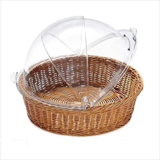 RAYCRAFT WORLD Round Bread Basket Fruit Basket with Transparent Dome Lid Basket for Restaurant/Home/Hotel Round Food Storage Basket Cake Stand Dome15 x4