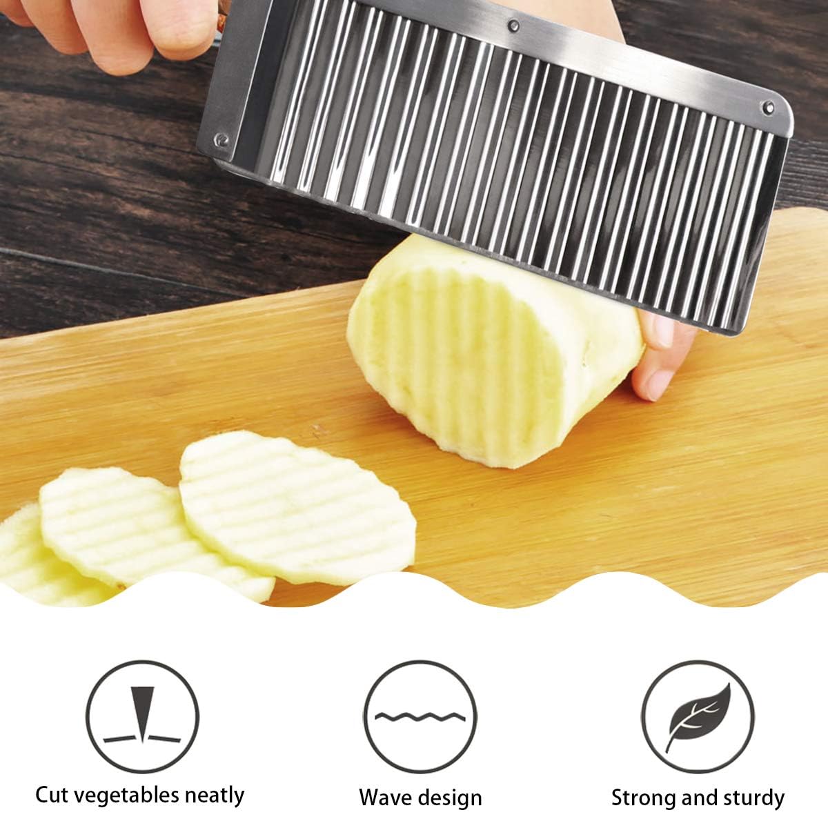 RAYCRAFT WORLD Potato Chip French Fry Cutter Wave Knife Crinkle Chopper Wooden Handle Fruit Salad Designer Knife Multipurpose use in Kitchen 12"/30cm (Pack of 1Pc)