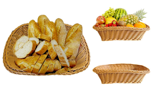 RAYCRAFT WORLD Rectangle Wicker Basket Rattan Woven Bread Baskets Poly Wicker Fruit Baskets, Brown Small Size: 9"x 7"x 3"