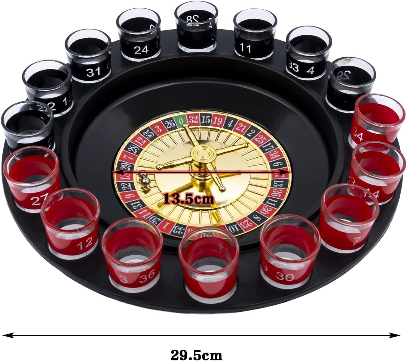 RAYCRAFT WORLD Small Glass Roulette- Drinking Game Set, Adult Party Game Spinning Wheel, and 16 Shot Glasses for Adult Fun Bar Party