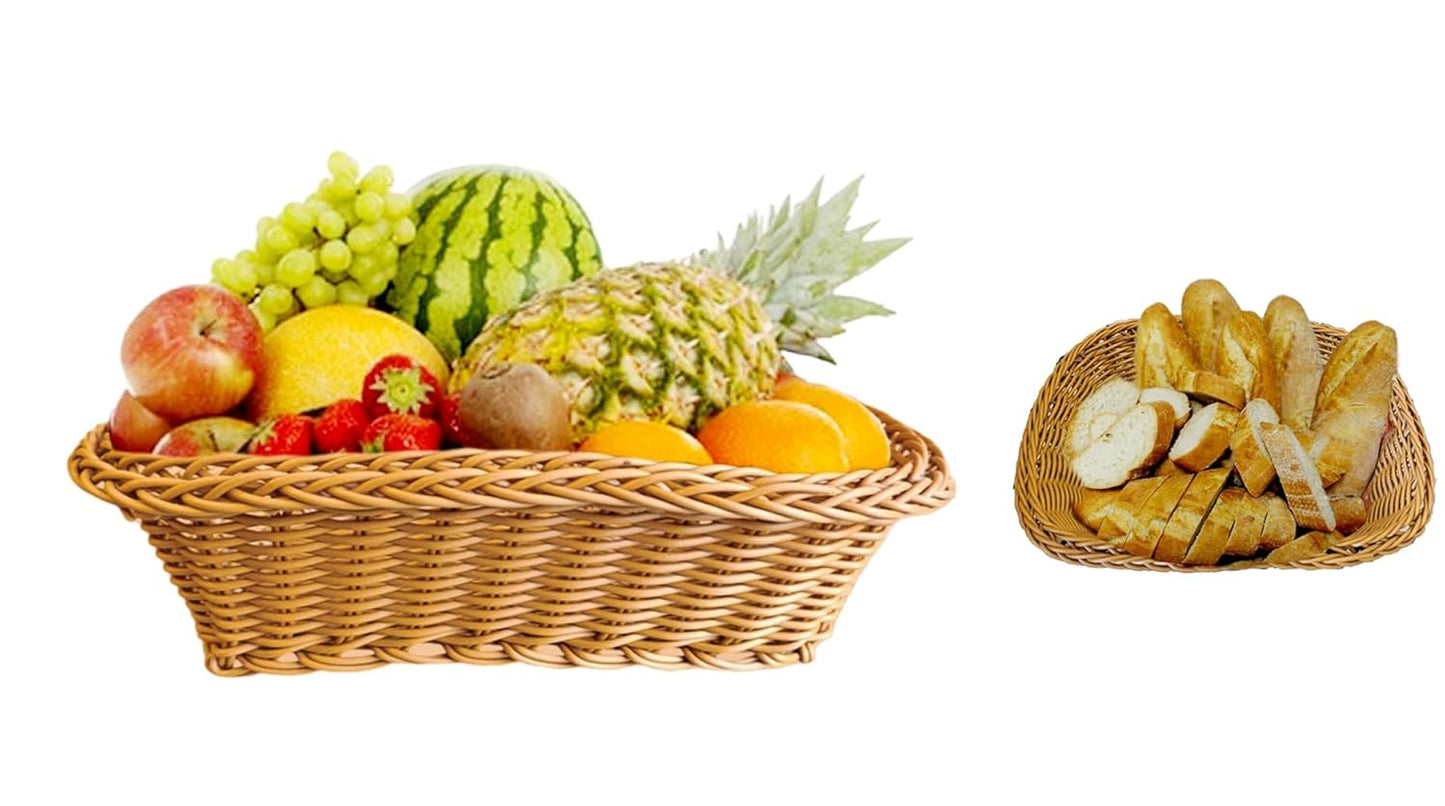 RAYCRAFT WORLD Rectangle Wicker Basket Rattan Woven Bread Baskets Poly Wicker Fruit Baskets, Brown Small Size: 9"x 7"x 3"