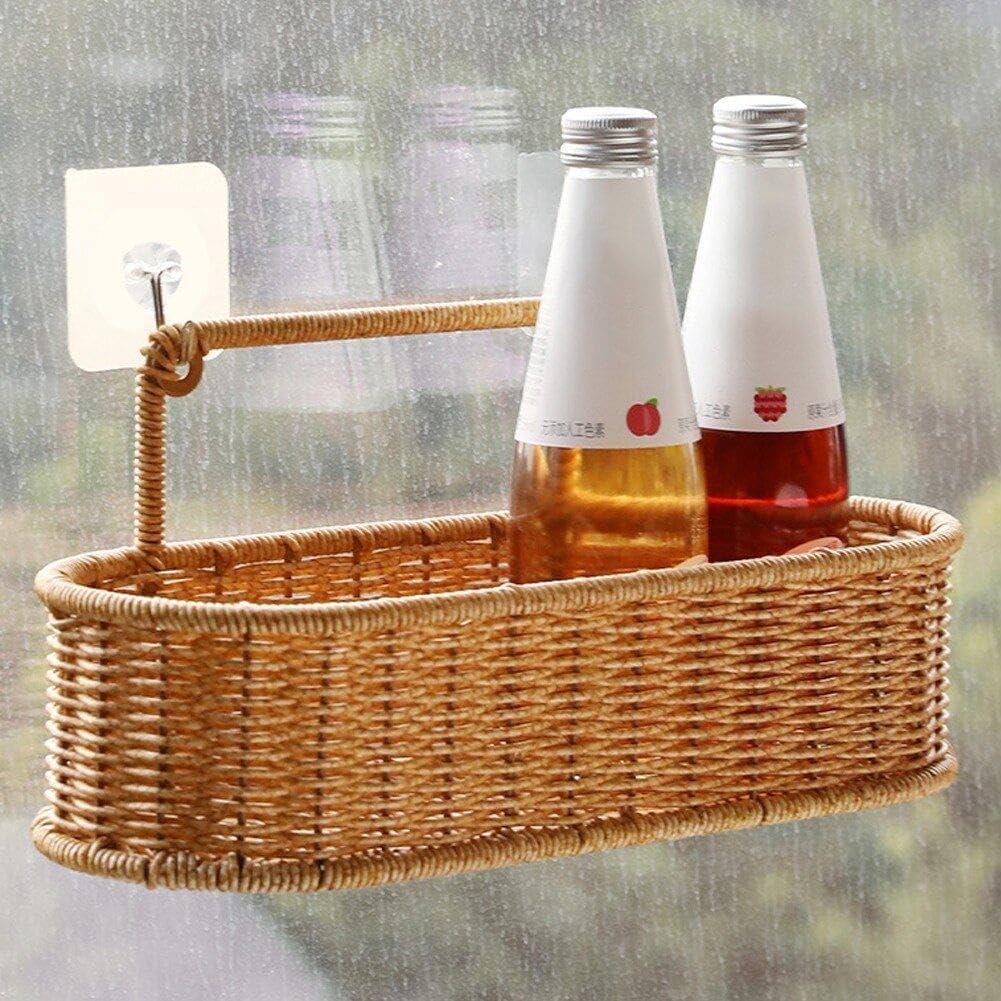 RAYCRAFT WORLD Rattan Wall Hanging Basket, Wall Mounted Rattan Storage Basket for Kitchen, Bathroom, Wicker Organizer for Onions, Potatoes, Eggs, Garlic