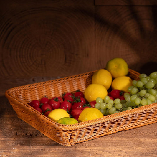 RAYCRAFT WORLD Poly Wicker Bread Baskets, Handmade Woven Pantry Organizer, Tabletop Food Serving Baskets for Storage