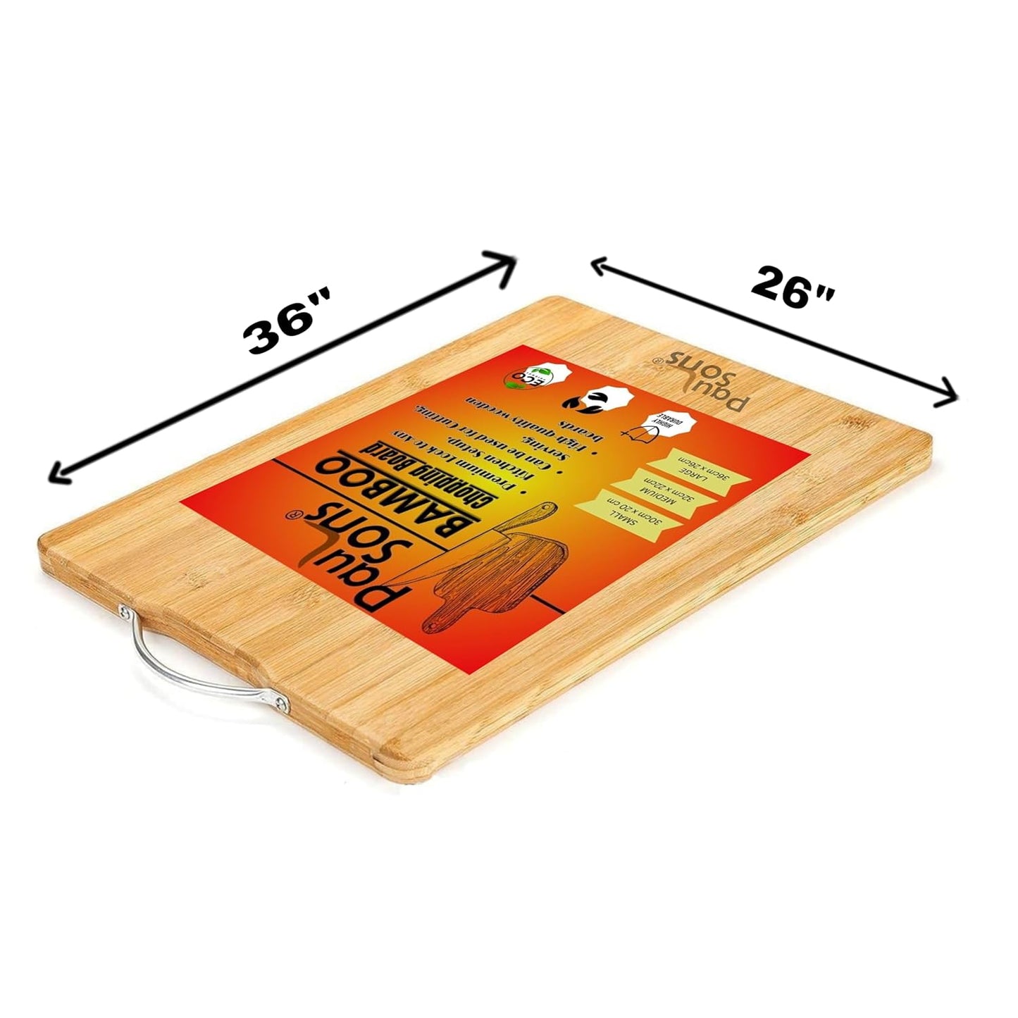 RAYCRAFT WORLD Eco-Friendly Bamboo Cutting Board, Durable Stainless Steel Handle for Convenient Hanging, It's Perfect for Everyday Kitchen (STEELHAND-CHOPPING)