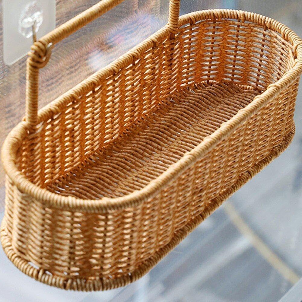 RAYCRAFT WORLD Rattan Wall Hanging Basket, Wall Mounted Rattan Storage Basket for Kitchen, Bathroom, Wicker Organizer for Onions, Potatoes, Eggs, Garlic
