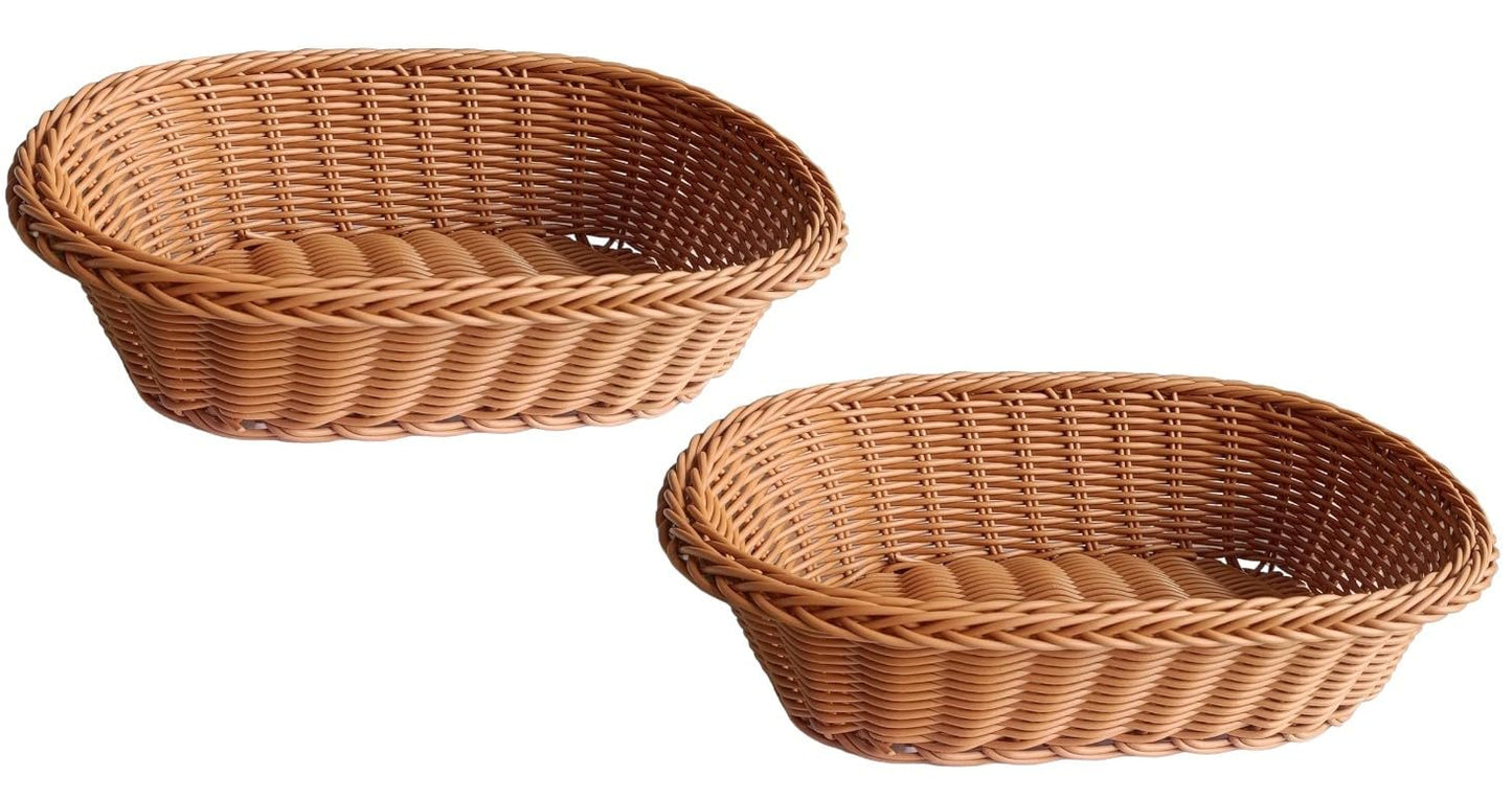 RAYCRAFT WORLD Oval Wicker Basket Rattan Woven Bread Baskets Poly Wicker Fruit Baskets, Brown 10"x 8"x 3"