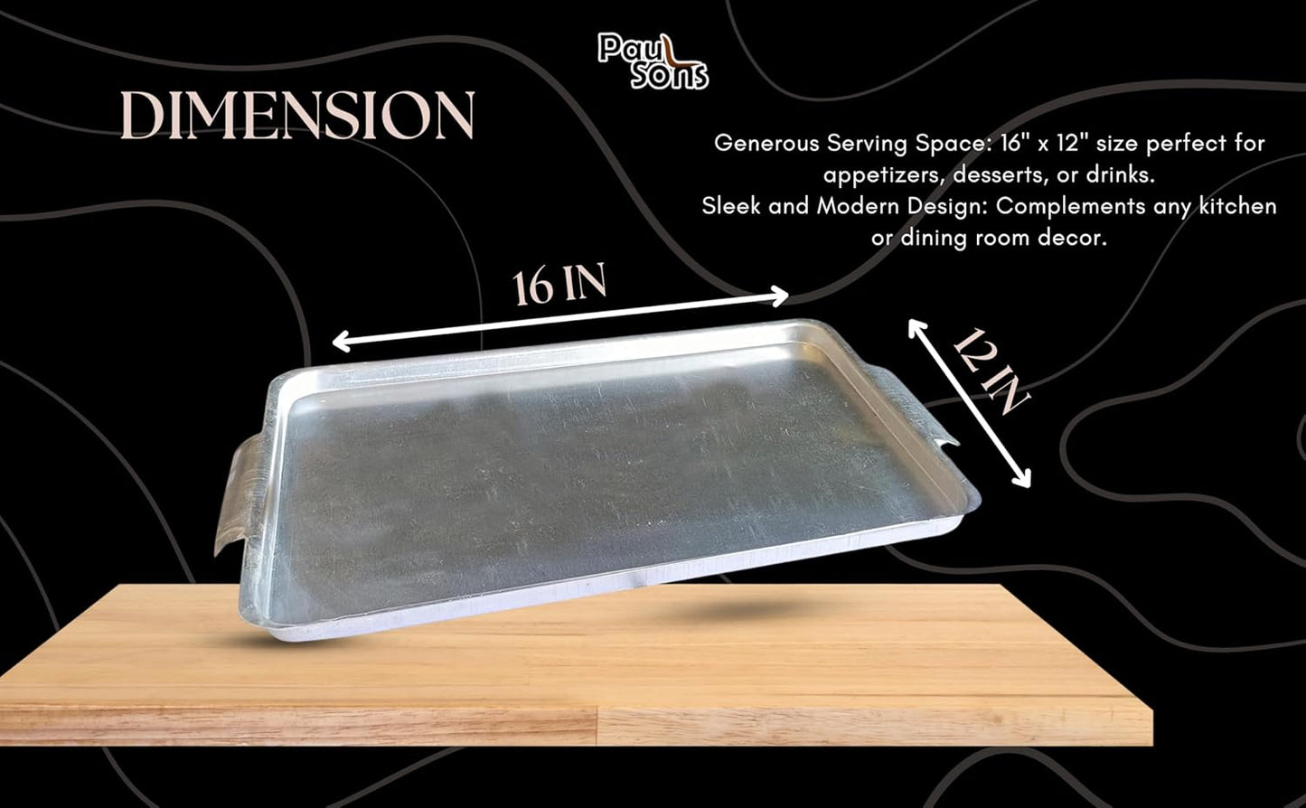 RAYCRAFT WORLD Rectangular Aluminum Serving Hotel Tray. Ideal as Serving Tray / Baking Tray for Home Restaurants Hotels & Bars