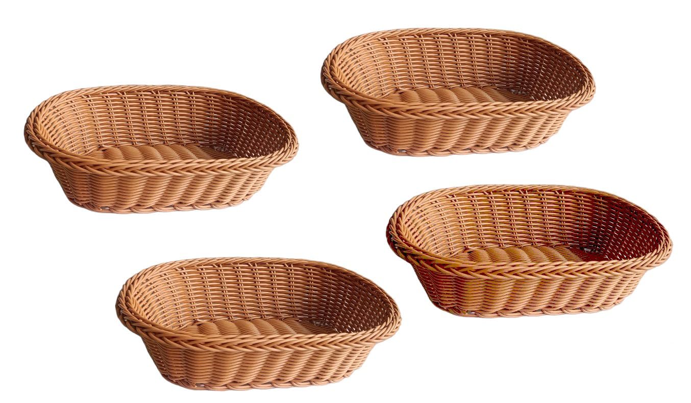 RAYCRAFT WORLD Oval Wicker Basket Rattan Woven Bread Baskets Poly Wicker Fruit Baskets, Brown 10"x 8"x 3"