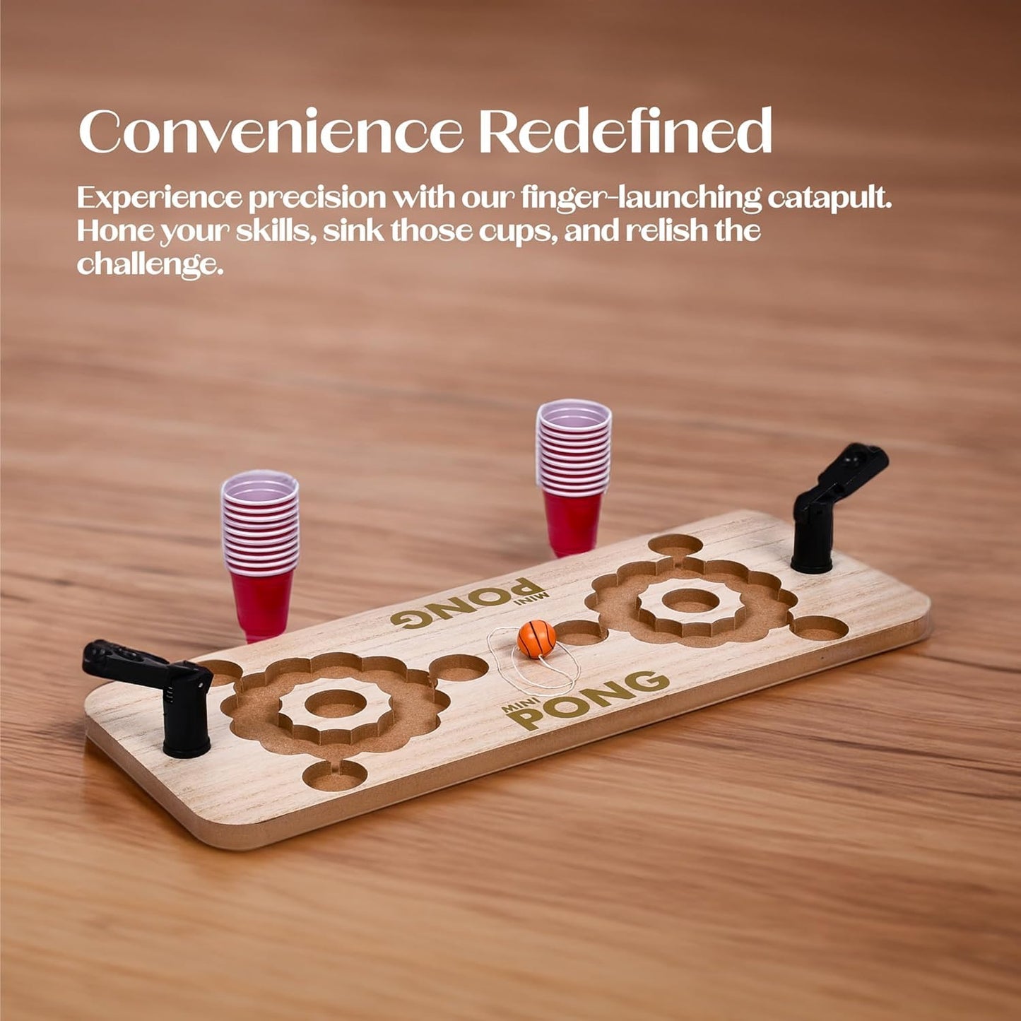 RAYCRAFT WORLD Mini Beer Pong Table Set of 20Pc Glass Drinking Games for Adults Party, 2 Plastic Shooters, 1 Ball & 1 Solid Wooden Board - Ultimate Party Game for Beach & Pool