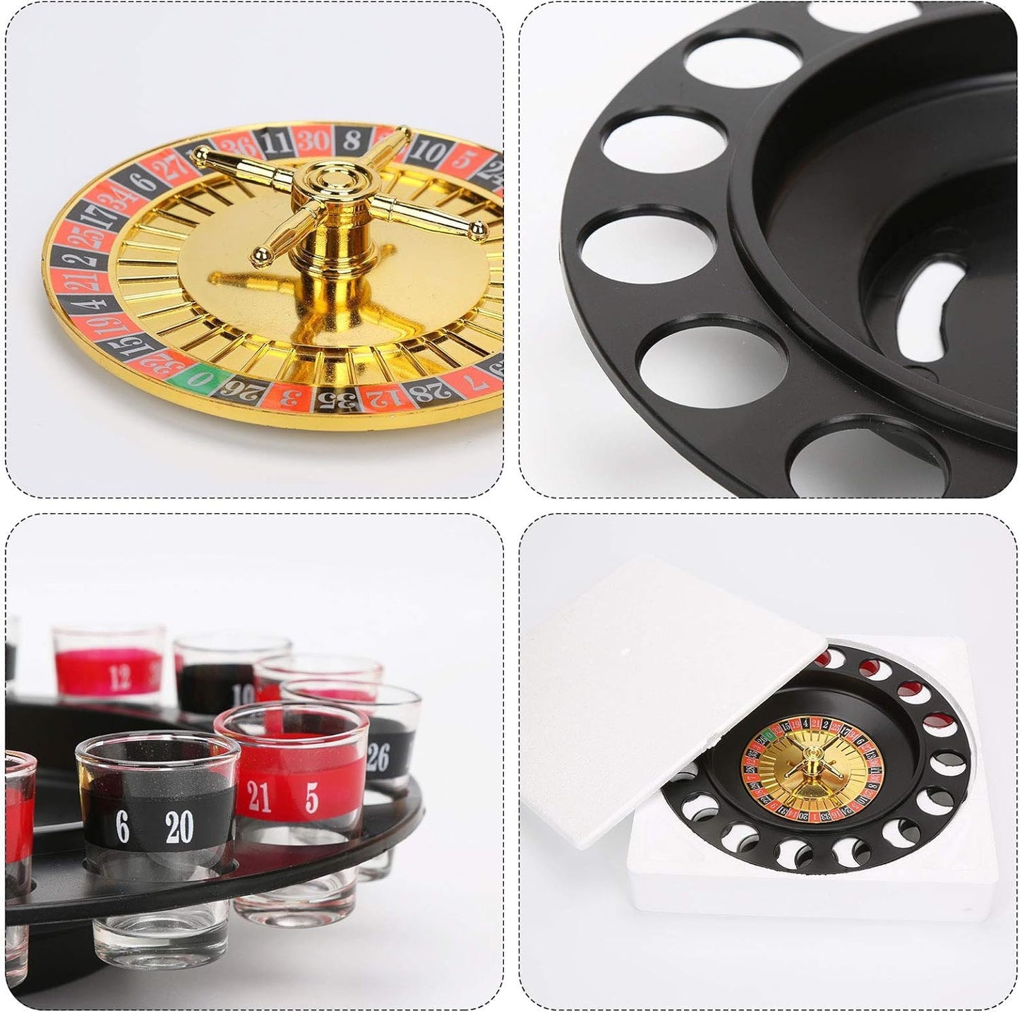 RAYCRAFT WORLD Small Glass Roulette- Drinking Game Set, Adult Party Game Spinning Wheel, and 16 Shot Glasses for Adult Fun Bar Party