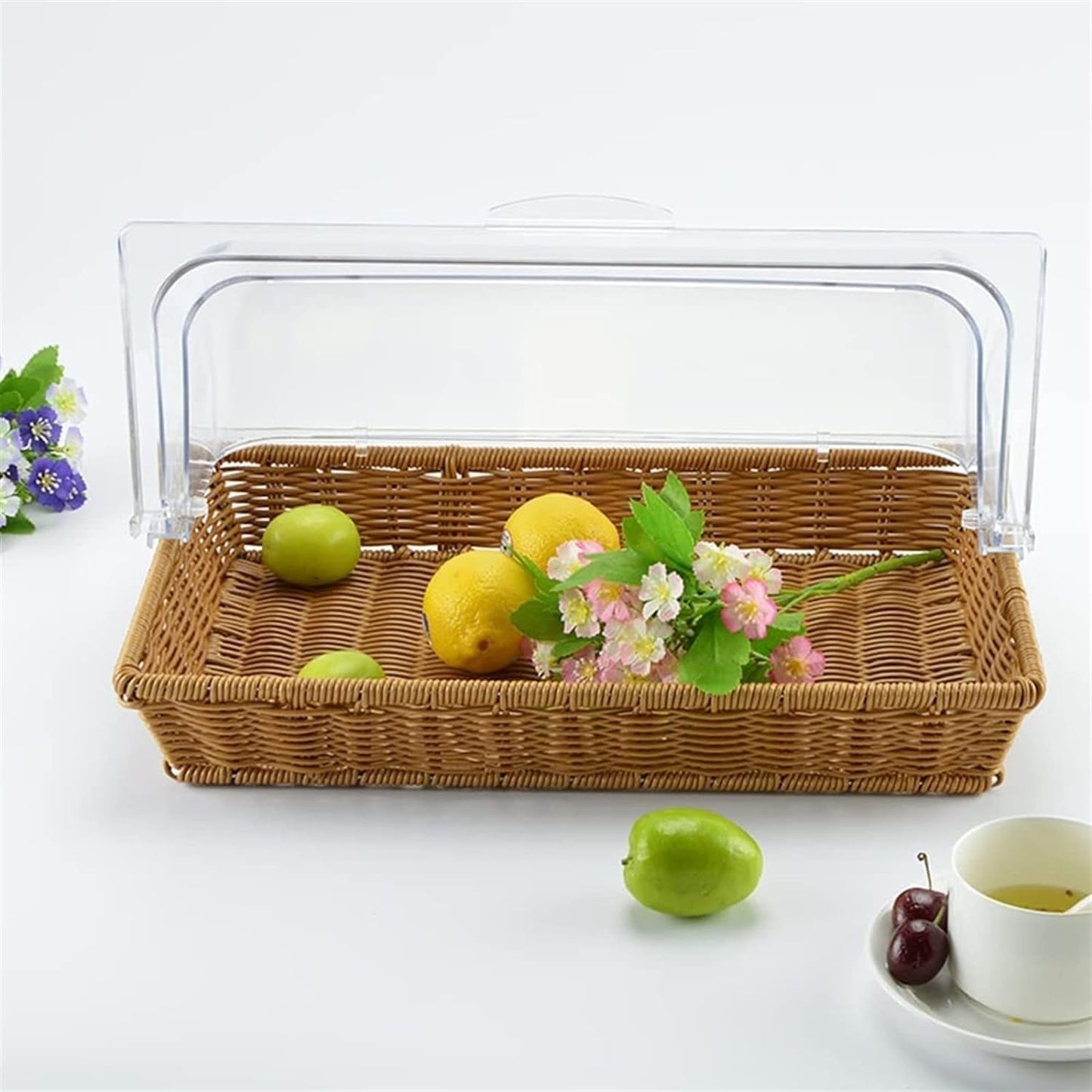 RAYCRAFT WORLD Commercial Professional Restaurant Cafe Self Serve Bread Basket/Pastry Donut/Cookie Display Wicker Basket Case Countertop Rectangle with lid 21x13x3 (Pack of 1Pc)