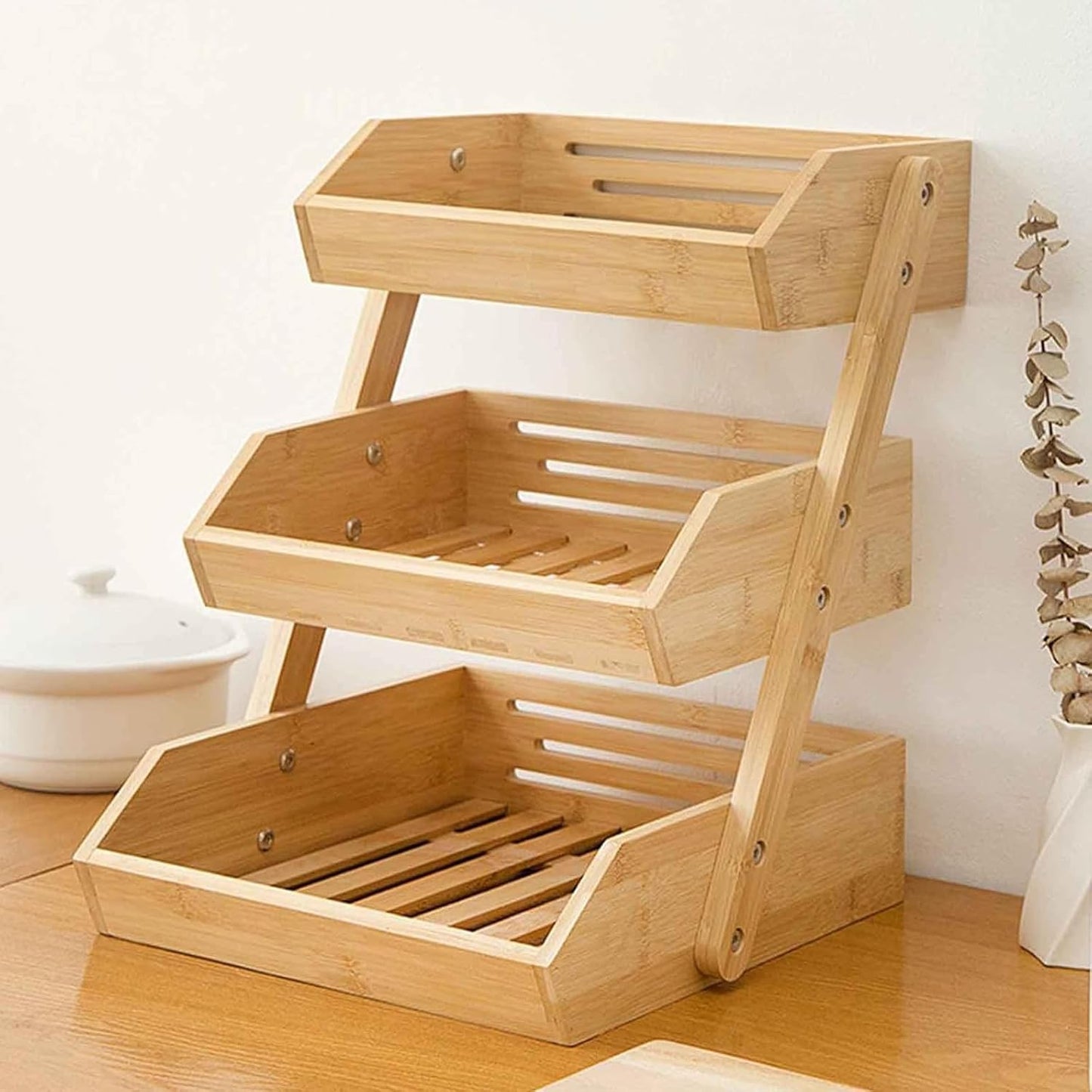 RAYCRAFT WORLD 3 Tier Tabletop Rack, Storage Rack, Foldable, Stylish, Display Rack, Wooden, Table Accessories, Double Folding Storage (PACK OF 1PC)