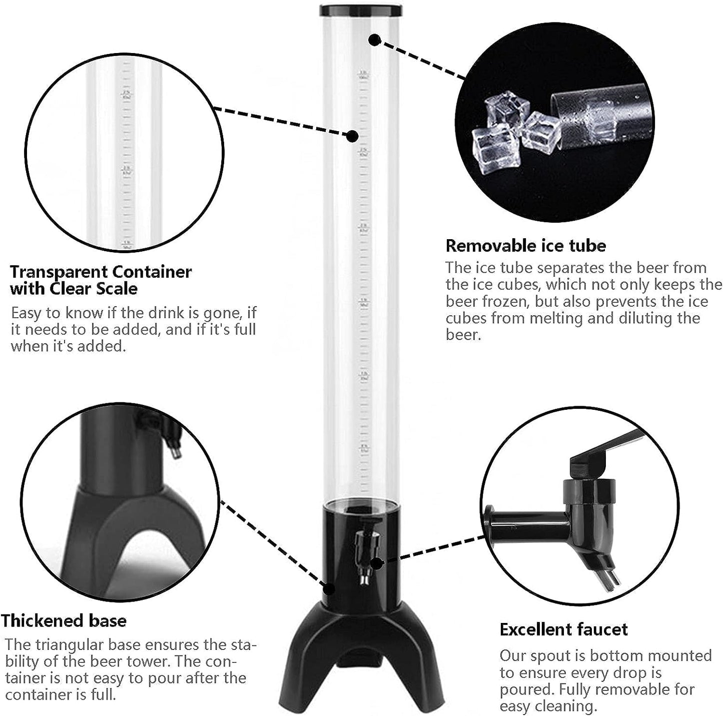 RAYCRAFT WORLD Beer Tower, 3L Tower Dispenser with Ice Tube, Tabletop Beer Dispenser for Parties Bars Pubs Restaurants Pack of 1Pc