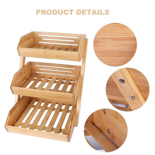 RAYCRAFT WORLD 3 Tier Tabletop Rack, Storage Rack, Foldable, Stylish, Display Rack, Wooden, Table Accessories, Double Folding Storage (PACK OF 1PC)