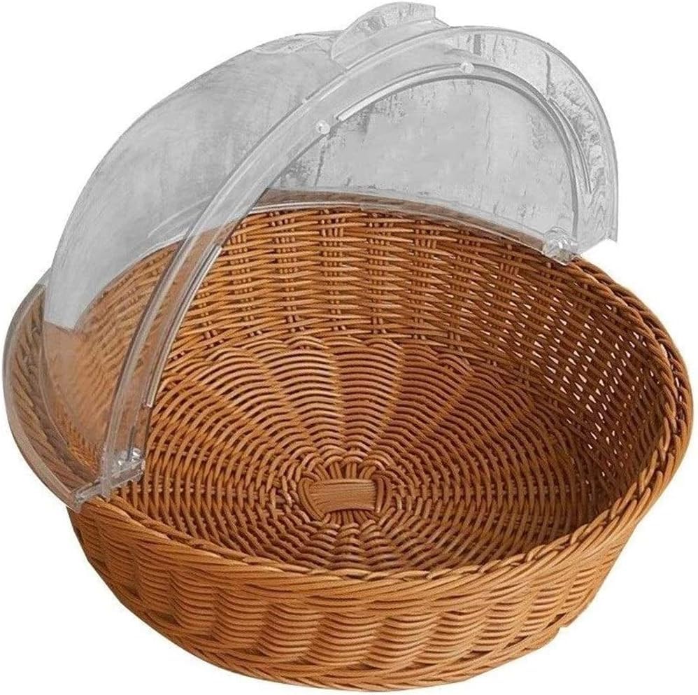 RAYCRAFT WORLD Round Bread Basket Fruit Basket with Transparent Dome Lid Basket for Restaurant/Home/Hotel Round Food Storage Basket Cake Stand Dome15 x4