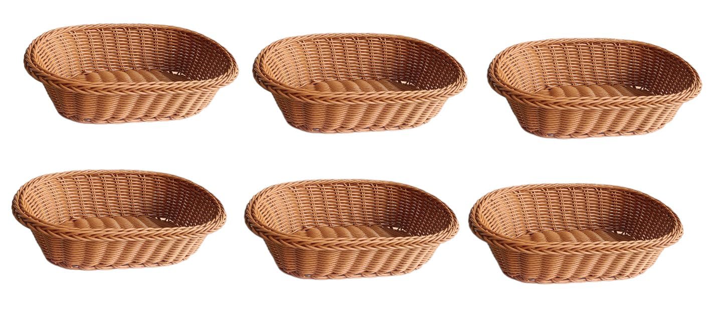 RAYCRAFT WORLD Oval Wicker Basket Rattan Woven Bread Baskets Poly Wicker Fruit Baskets, Brown 10"x 8"x 3"