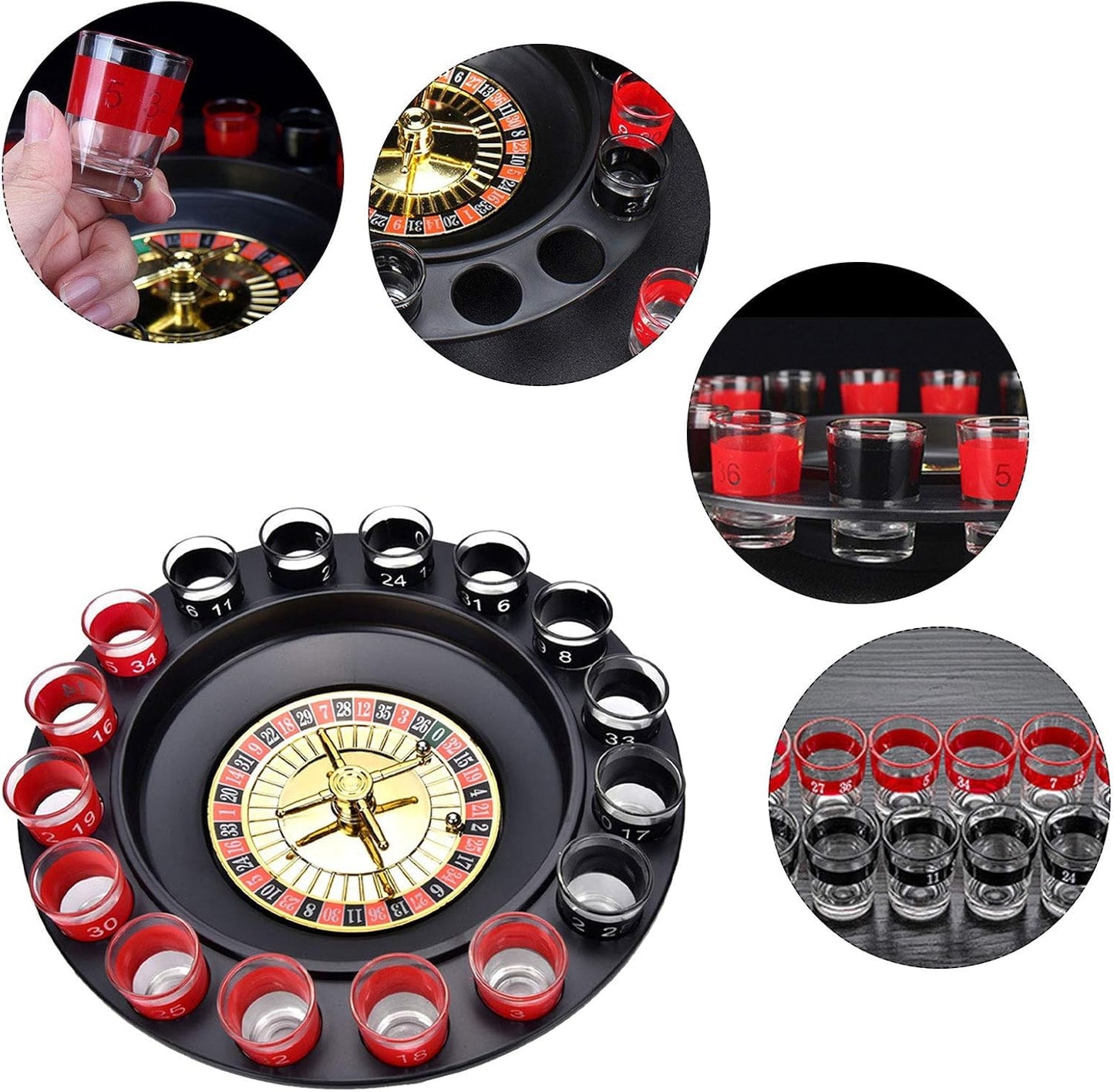 RAYCRAFT WORLD Small Glass Roulette- Drinking Game Set, Adult Party Game Spinning Wheel, and 16 Shot Glasses for Adult Fun Bar Party