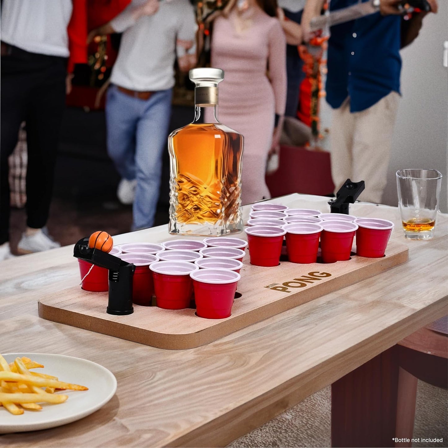 RAYCRAFT WORLD Mini Beer Pong Table Set of 20Pc Glass Drinking Games for Adults Party, 2 Plastic Shooters, 1 Ball & 1 Solid Wooden Board - Ultimate Party Game for Beach & Pool