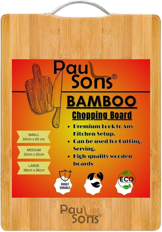 RAYCRAFT WORLD Eco-Friendly Bamboo Cutting Board, Durable Stainless Steel Handle for Convenient Hanging, It's Perfect for Everyday Kitchen (STEELHAND-CHOPPING)