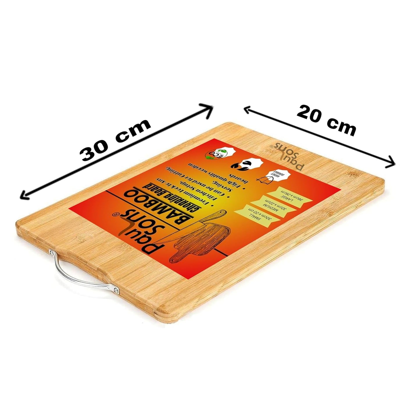 RAYCRAFT WORLD Eco-Friendly Bamboo Cutting Board, Durable Stainless Steel Handle for Convenient Hanging, It's Perfect for Everyday Kitchen (STEELHAND-CHOPPING)