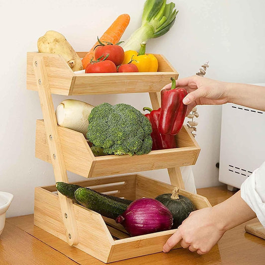 RAYCRAFT WORLD 3 Tier Tabletop Rack, Storage Rack, Foldable, Stylish, Display Rack, Wooden, Table Accessories, Double Folding Storage (PACK OF 1PC)